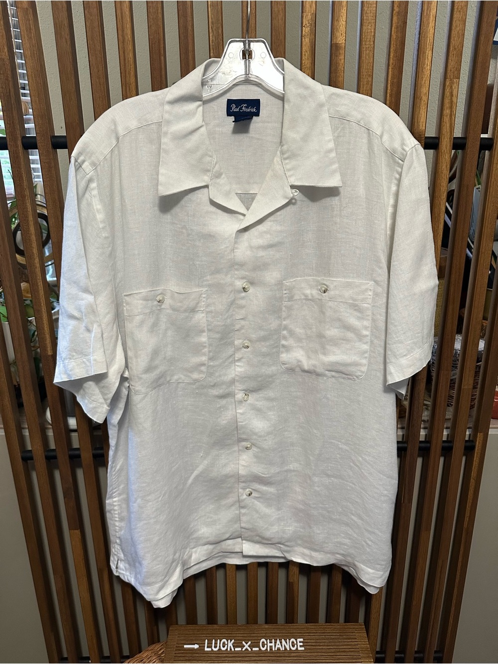 Paul Fredrick Men’s White 100% Linen Short Sleeve Camp Collar Button Down Shirt